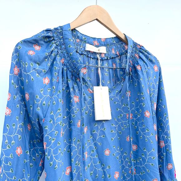 New Natalie Martin Stevie Dress Short Mini Boho Pinwheel Denim Blue Flowers XS - Picture 8 of 15